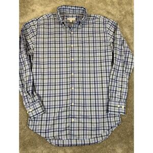 Peter Millar Mens Blue Plaid Button Down Performance Shirt Size Medium